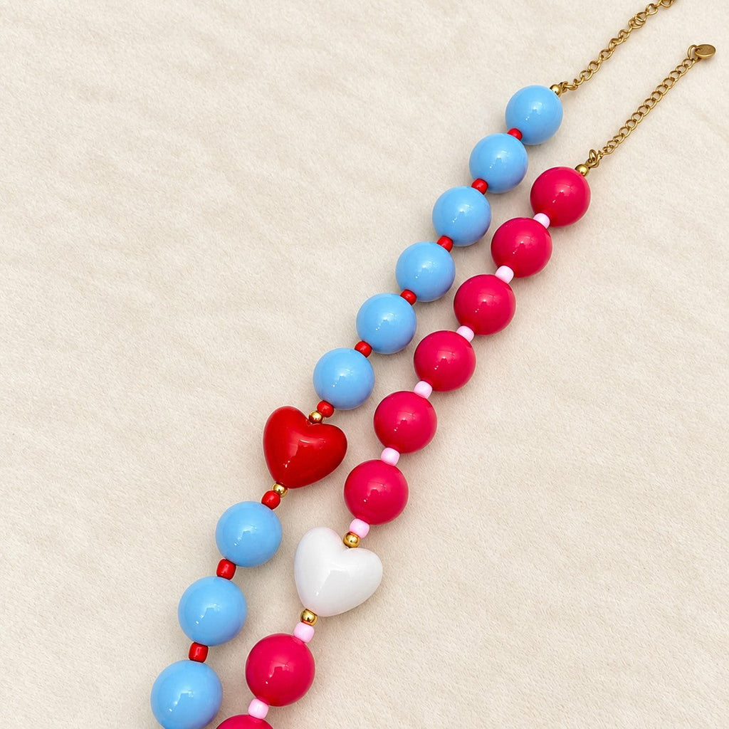 Chunky Acrylic Ball Bead & Heart Accent Necklace | 40NK9842