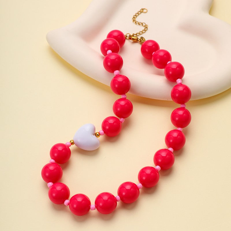 Chunky Acrylic Ball Bead & Heart Accent Necklace | 40NK9842