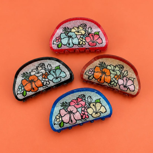 Glitter Floral Print Hair Claw Clips | 40H1243