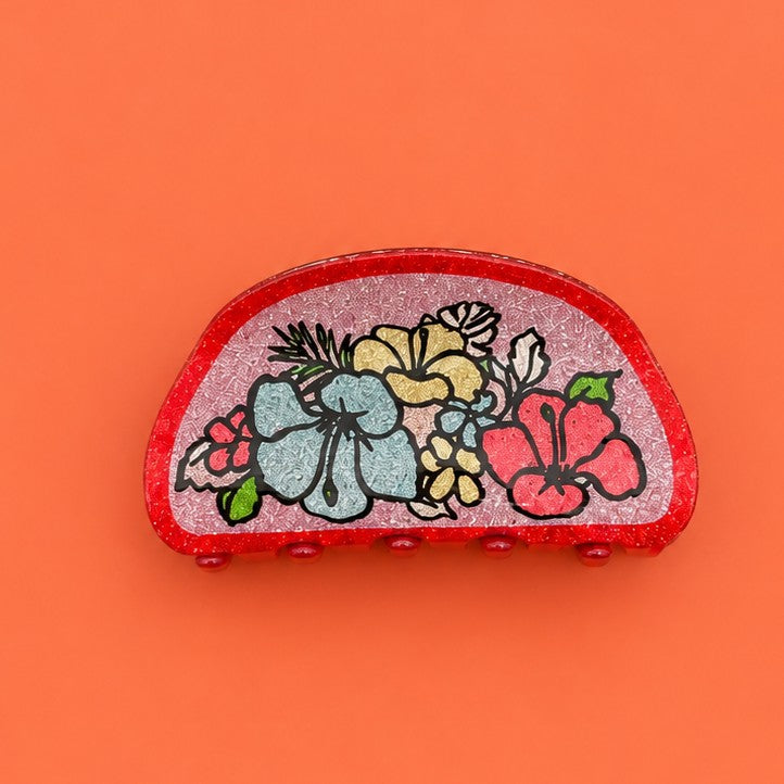 Glitter Floral Print Hair Claw Clips | 40H1243