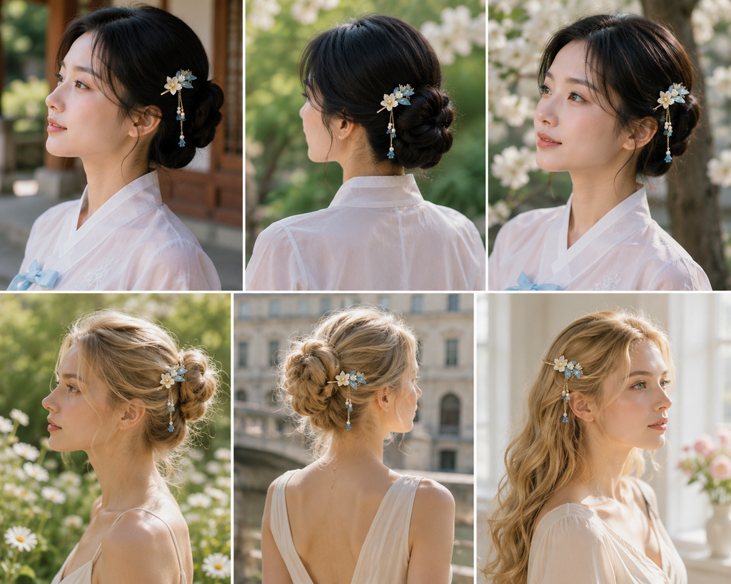 Elegant Floral Hair Stick – Handmade Korean Style Hair Pin with Pearl Tassel | Vintage Hair Accessory for Women | Bridal, Hanbok & Daily Updo | KI002