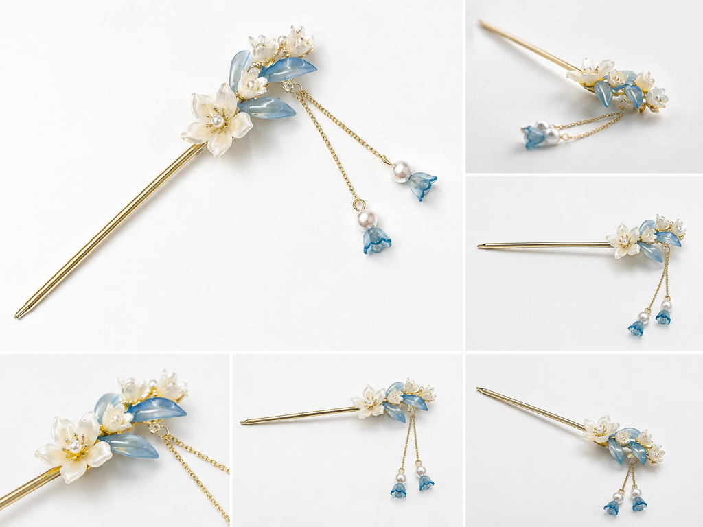 Elegant Floral Hair Stick – Handmade Korean Style Hair Pin with Pearl Tassel | Vintage Hair Accessory for Women | Bridal, Hanbok & Daily Updo | KI002
