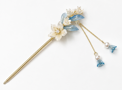 Elegant Floral Hair Stick – Handmade Korean Style Hair Pin with Pearl Tassel | Vintage Hair Accessory for Women | Bridal, Hanbok & Daily Updo | KI002