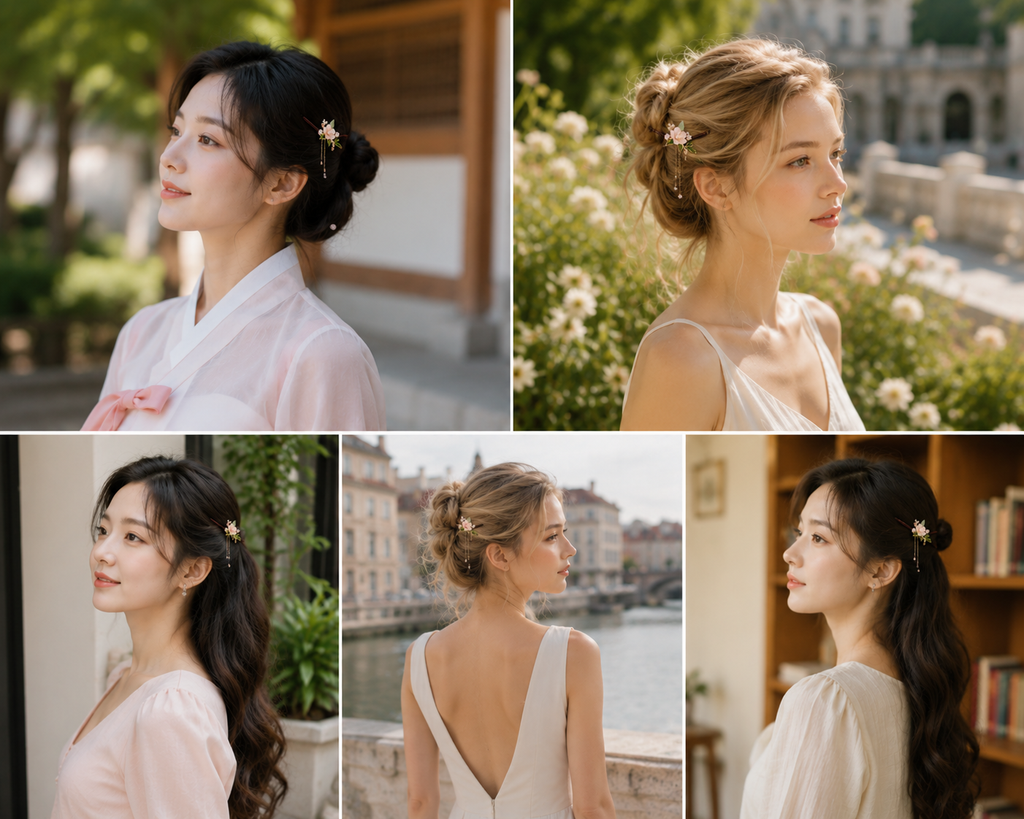 Elegant Floral Hair Stick – Handmade Korean Style Hair Pin with Pearl Tassel | Vintage Hair Accessory for Women | Bridal, Hanbok & Daily Updo | KI003