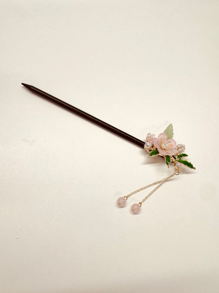 Elegant Floral Hair Stick – Handmade Korean Style Hair Pin with Pearl Tassel | Vintage Hair Accessory for Women | Bridal, Hanbok & Daily Updo | KI003