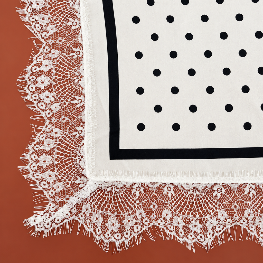 Patterned Silk-Feel Lace Trim Square Scarf | 40SC774