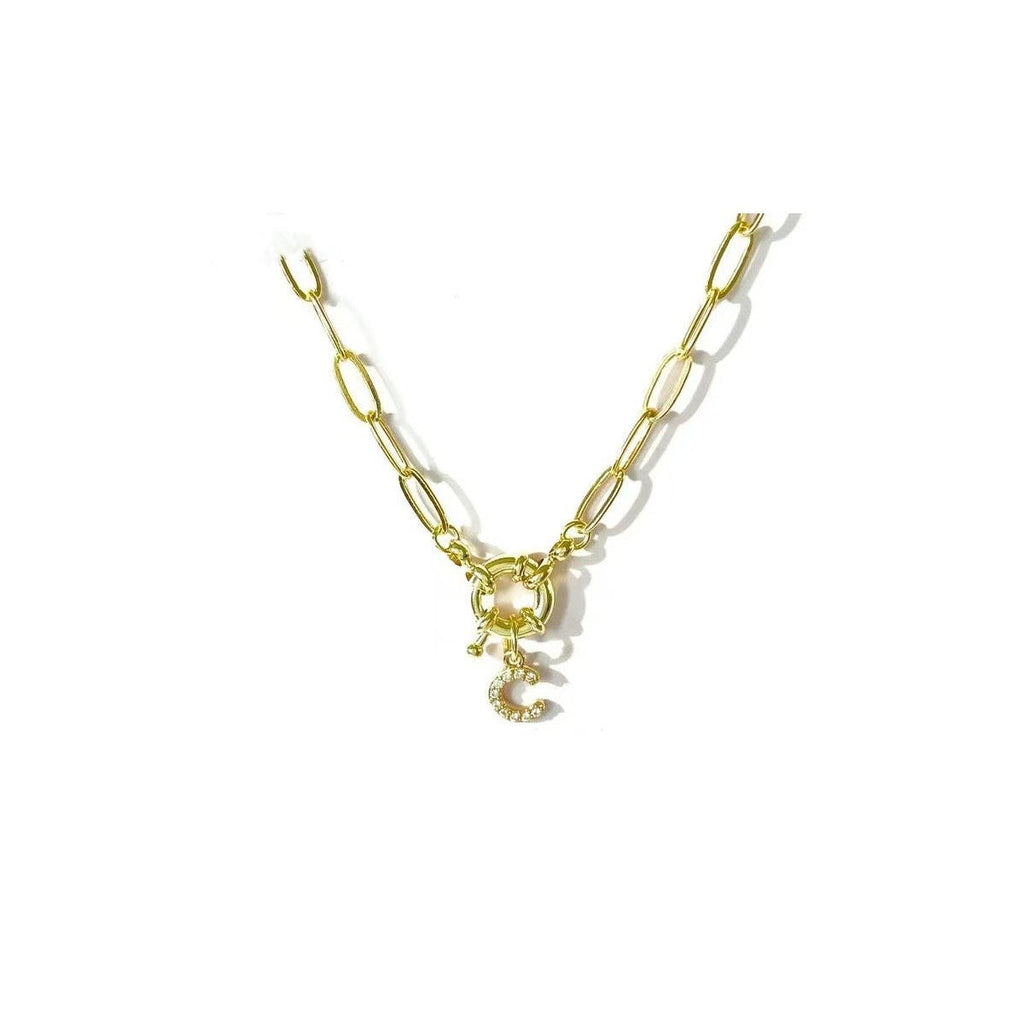 18K STAINLESS STEEL RHINESTONE INITIAL NECKLACE | 40NK9486