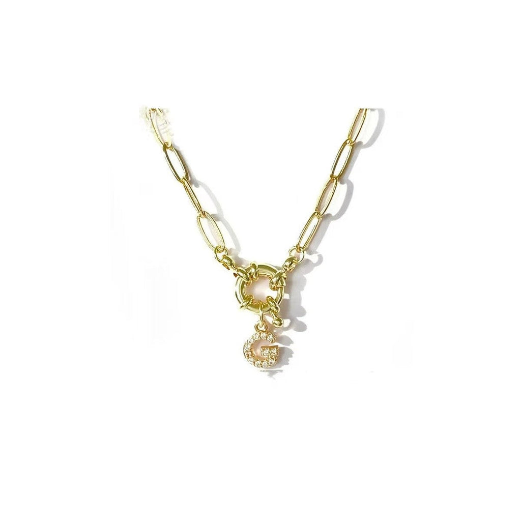 18K STAINLESS STEEL RHINESTONE INITIAL NECKLACE | 40NK9486