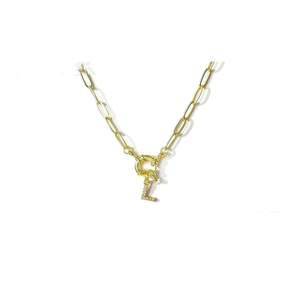 18K STAINLESS STEEL RHINESTONE INITIAL NECKLACE | 40NK9486