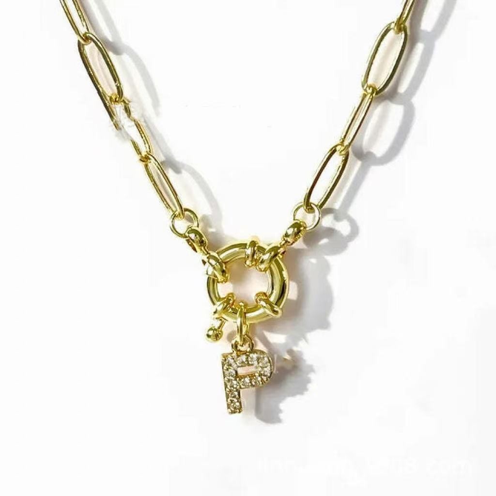 18K STAINLESS STEEL RHINESTONE INITIAL NECKLACE | 40NK9486