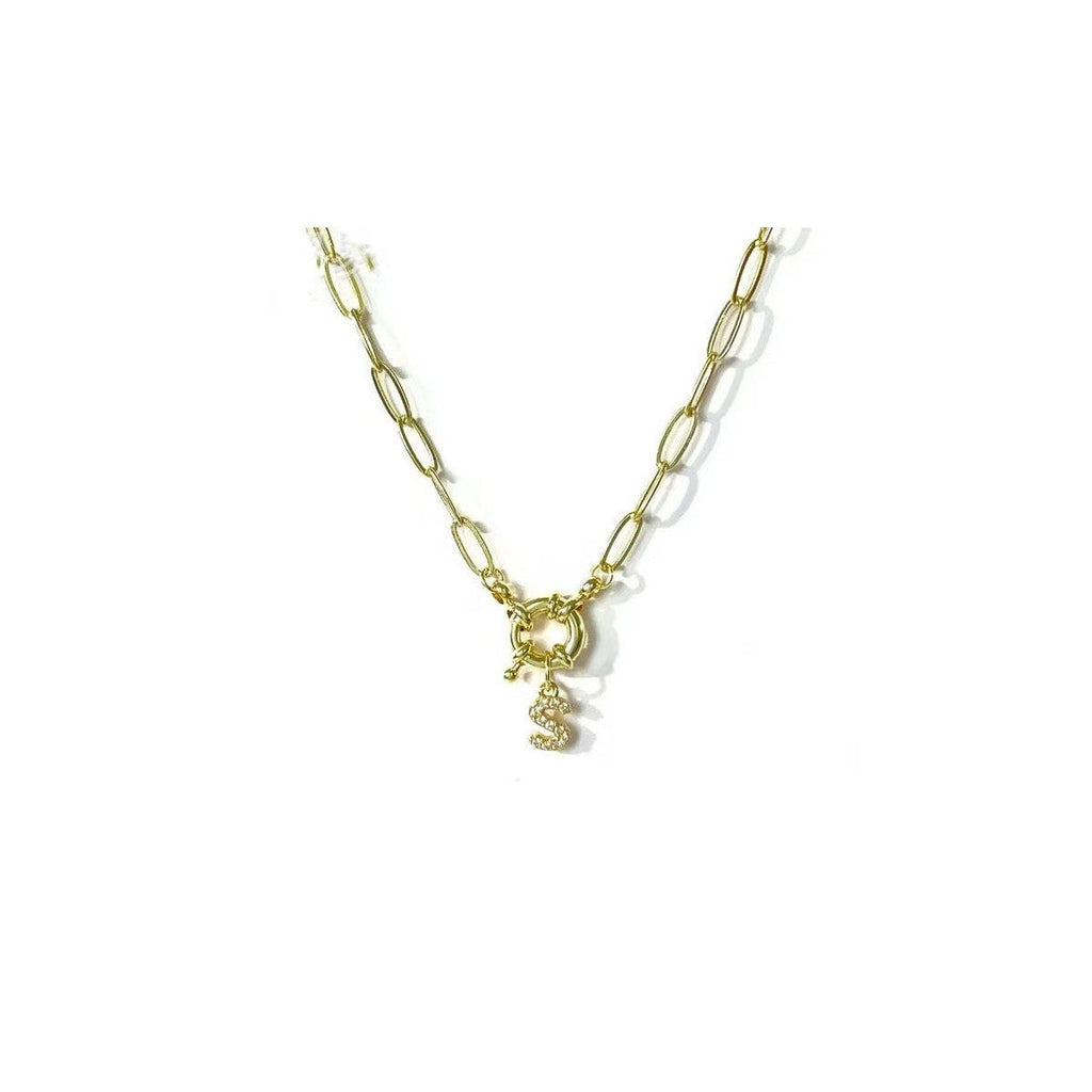18K STAINLESS STEEL RHINESTONE INITIAL NECKLACE | 40NK9486