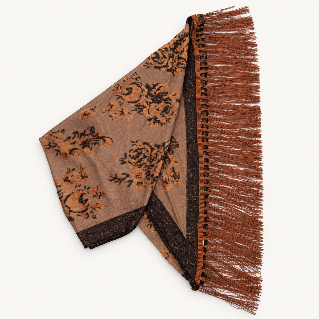 Vintage Sheer Floral Mesh Fringe Triangular Shawl | 40SC775