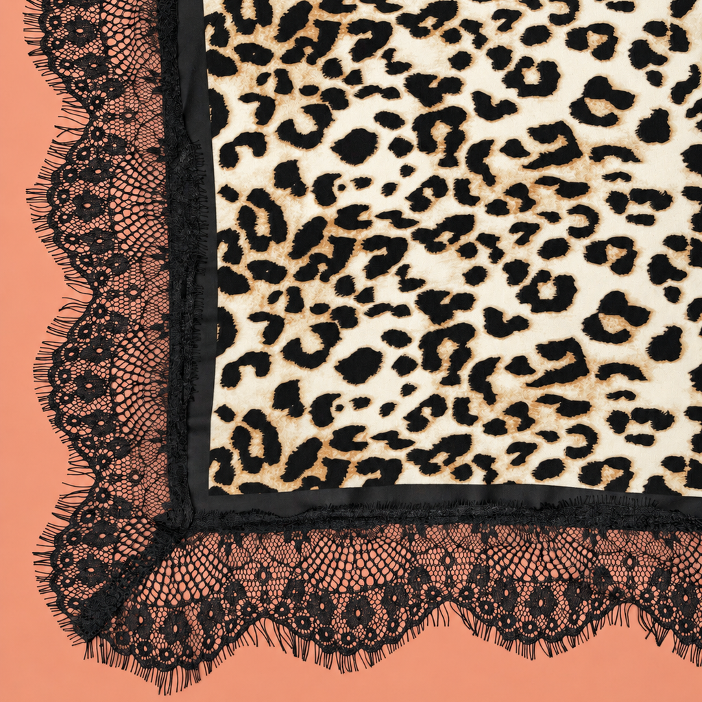 Patterned Silk-Feel Lace Trim Square Scarf | 40SC774