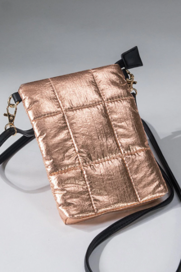 4 Color Insulated Metallic Bubble Cross Body Bag with Strap | Moon Dust | Rose Gold | Gold | Black